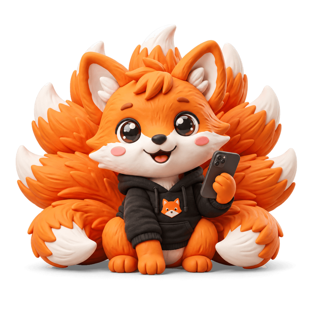 ANNOXA fox in a black hoodie holding a phone