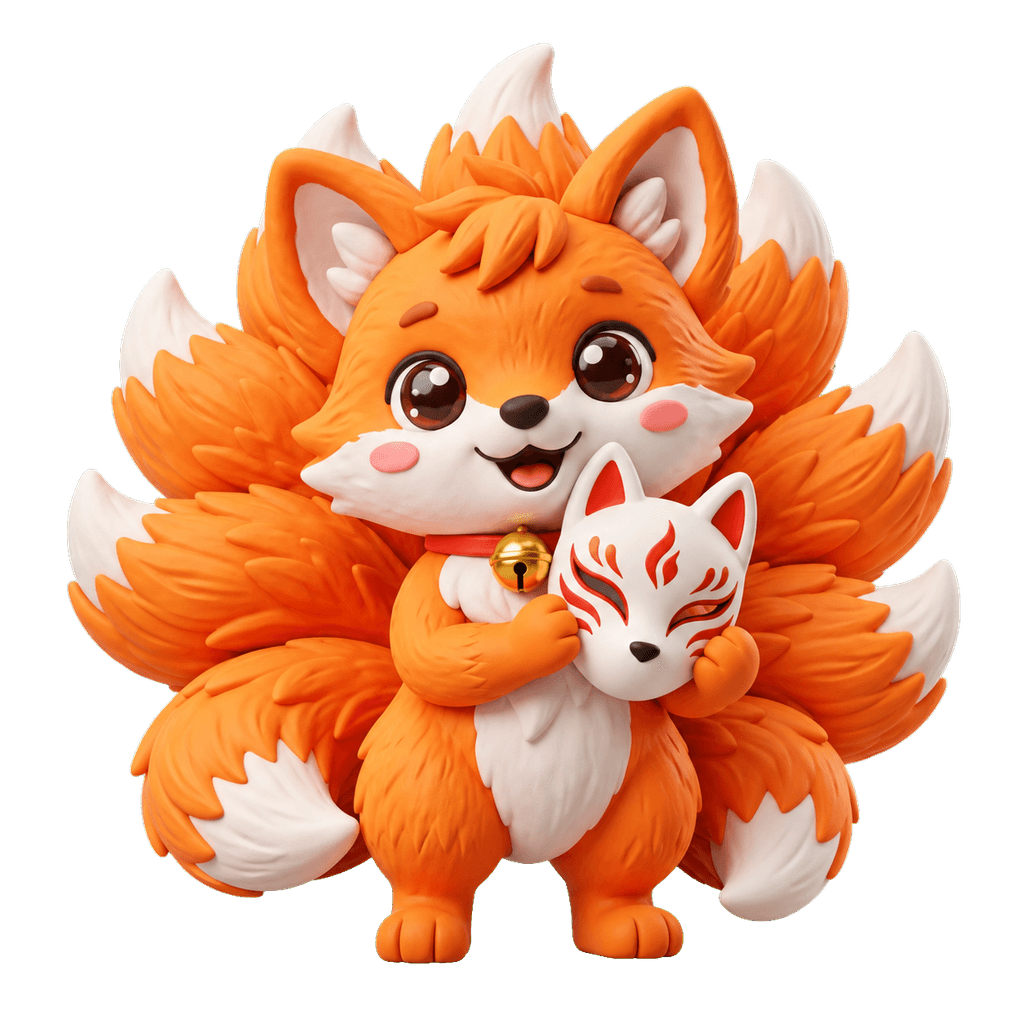 ANNOXA fox holding a white kitsune mask